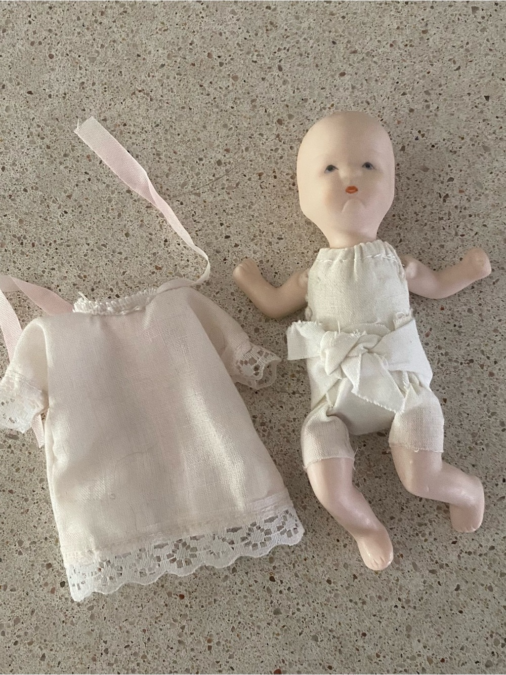 Vintage Russ Berrie Baby Doll with Porcelain Bisque Arms and Legs Small 5”